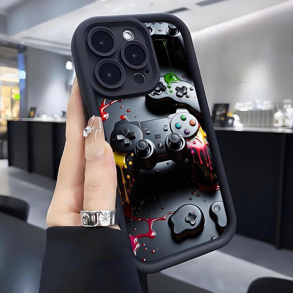 New Groove Gaming Console Pattern Black Phone Case for iPhone 14/15/16/17 Pro Max