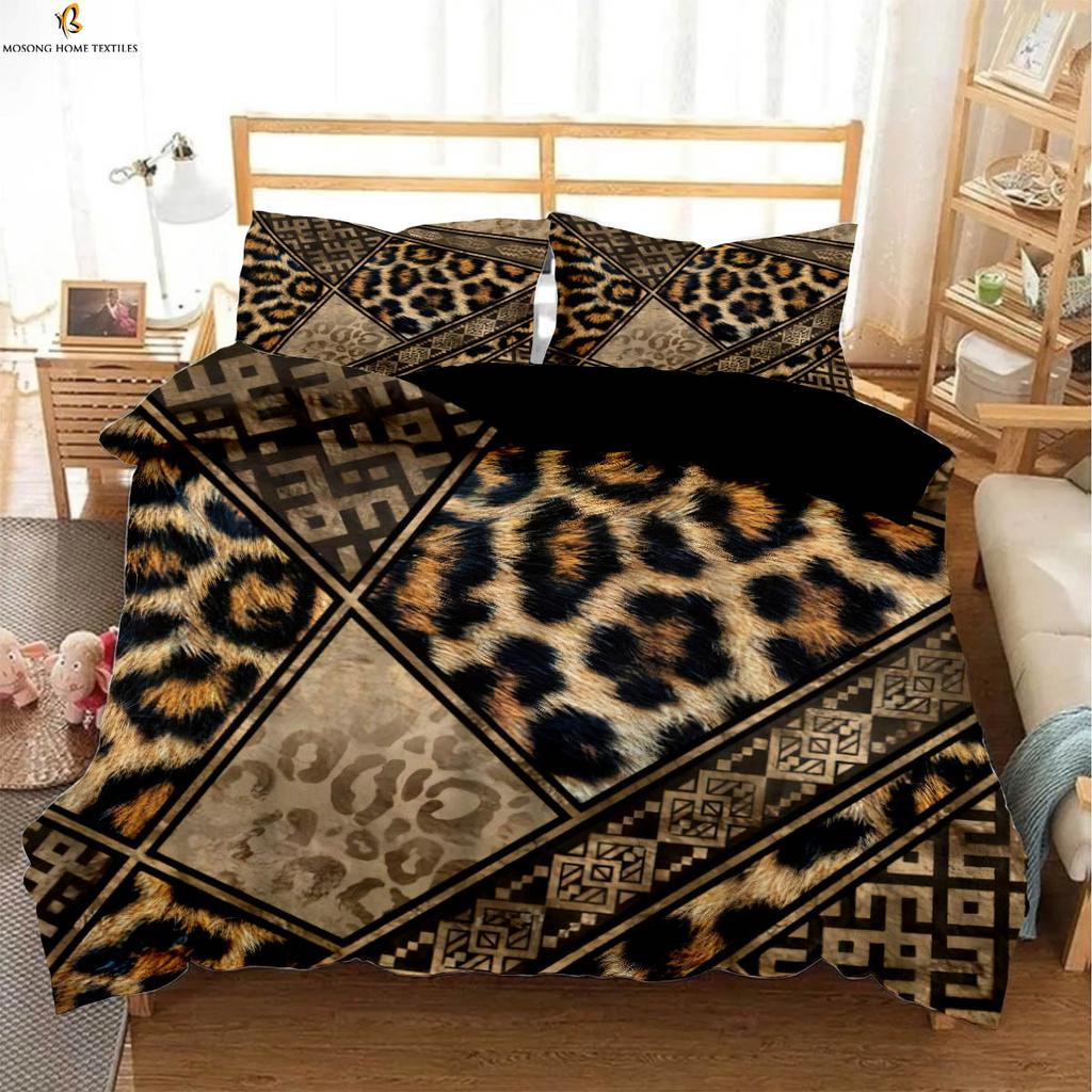 Black And White Zebra And Leopard Animal Fur 3d Printing Quilt Cover Bedding Set Quilt Cover Pillowcase Three-Piece Set