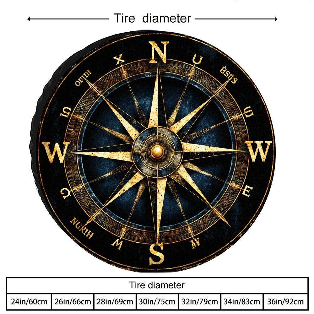 Retro Compass Navigation Spare Tire Cover for RV SUV Truck Outdoor Waterproof Protection