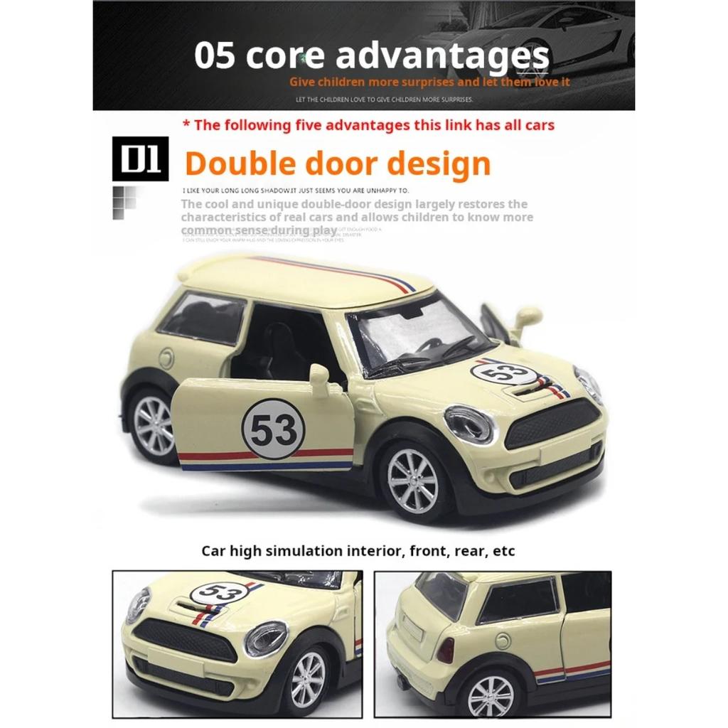 1/32 Scale Alloy Model Mini Painting 53 Racing Classic Model Pocket Toy Pull-Back Door Car Model Children's Toy