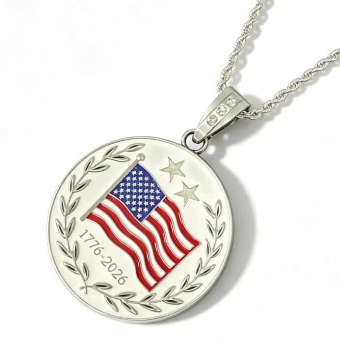 American Hip-hop Style Alloy Drip Oil National Flag Round Pendant Commemorative Men's and Women's Necklace Pendant Accessories