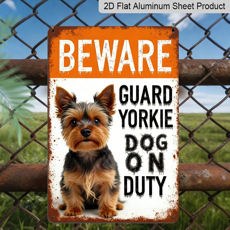 

2D Flat, Yorkshire Terrier Warning Metal Sign, Decorative Aluminum Sign and Plaque, 8x12 Inches - Rustic Beware of Guarding Yorkie Wall Art 20*30cm