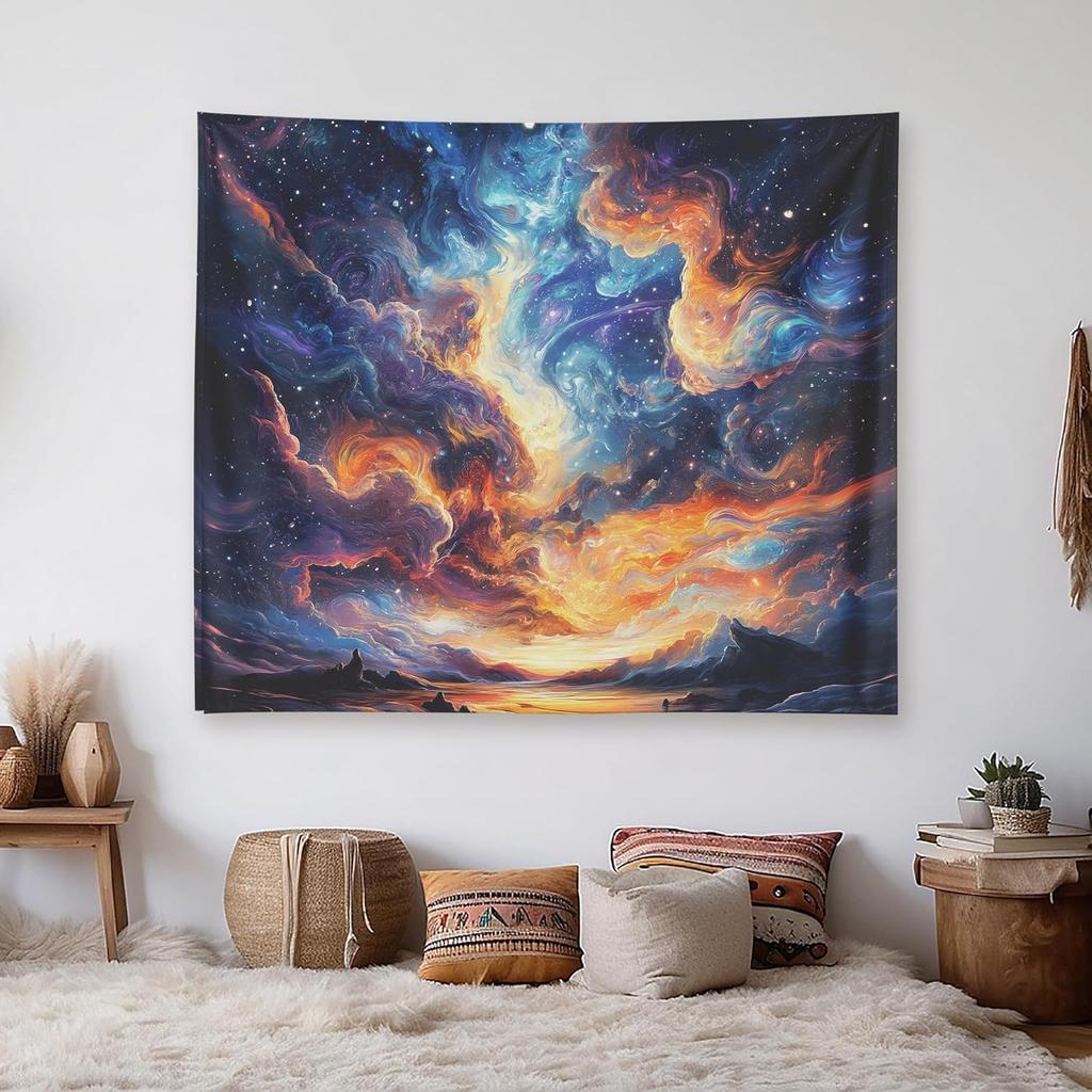 Psychedelic Galaxy Tapestry,Abstract Cosmic Nebula Wall Art, Colorful Trippy Space Cloud Decor For Bedroom, Aesthetic Gamer Room