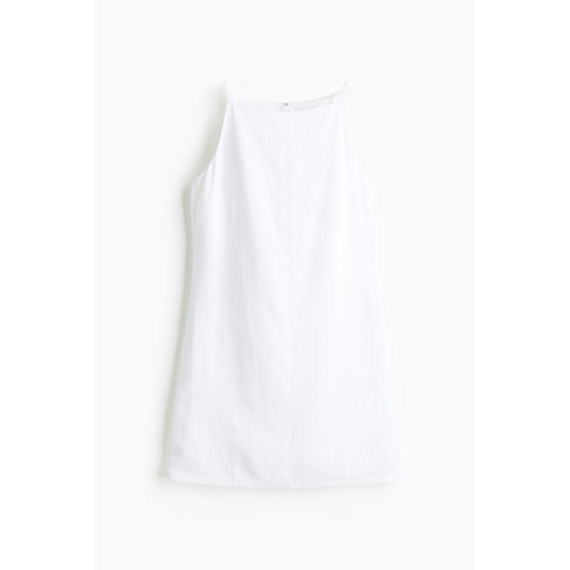 

HM Women s Clothing Vacation Spaghetti Straps Dress 2025 Summer New Arrival Linen Blended Casual Dress 1293984 White 175/116(XL)