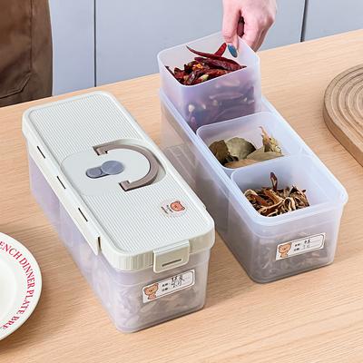 Gewürzbehälter aus Kunststoff mit abnehmbarem Fach Snack Getreide Lebensmittel Aufbewahrungsbox Feuchtigkeitsdicht versiegeltes Glas Küchenorganisator