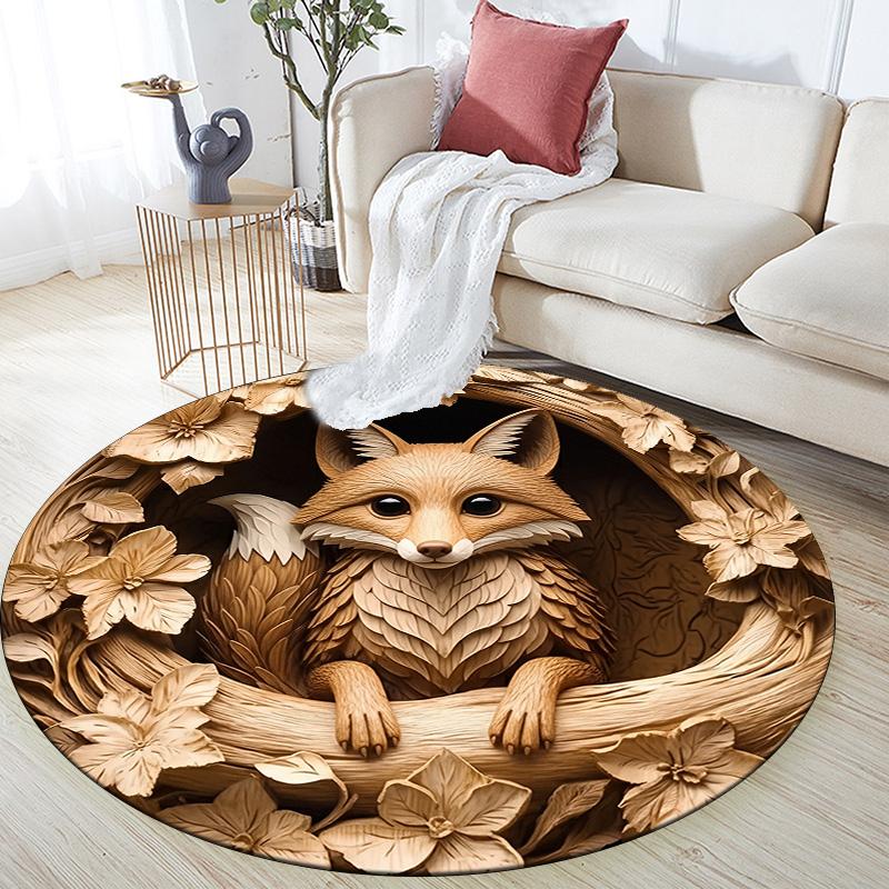 Wolf, Gorilla, Fox, and Wildebeest  Round Area Rug,Carpet Rug for Living Room Bedroom Sofa Playroom Decor,Non-slip Floor Mat