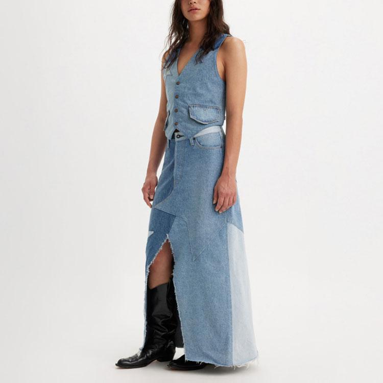 Levis SS24 Rainbow Series Color Block Comfortable Denim Maxi Skirt Women Skirts Denim-Blue A8395-0000