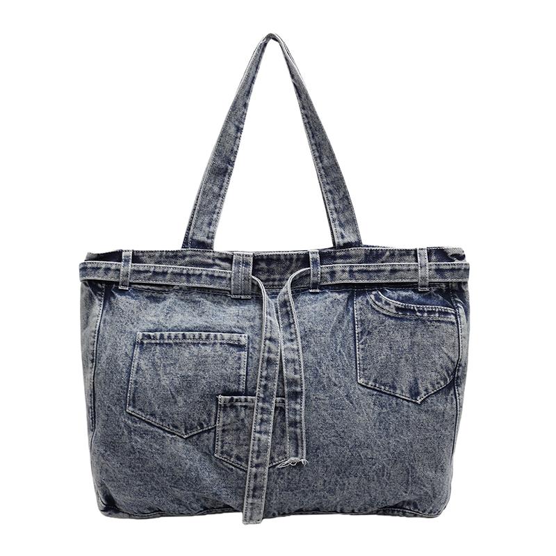 

Винтажная сумка через плечо женская джинсовая сумка-тоут большой емкости студенческая сумка для занятий джинсовый синий