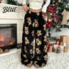 Bear Print Pajamas Women Plush Sleeping Pants Wide Leg Pajama Bottoms Pants Thickened Warm Lounge for Autumn Winter Home Wear Bottoms