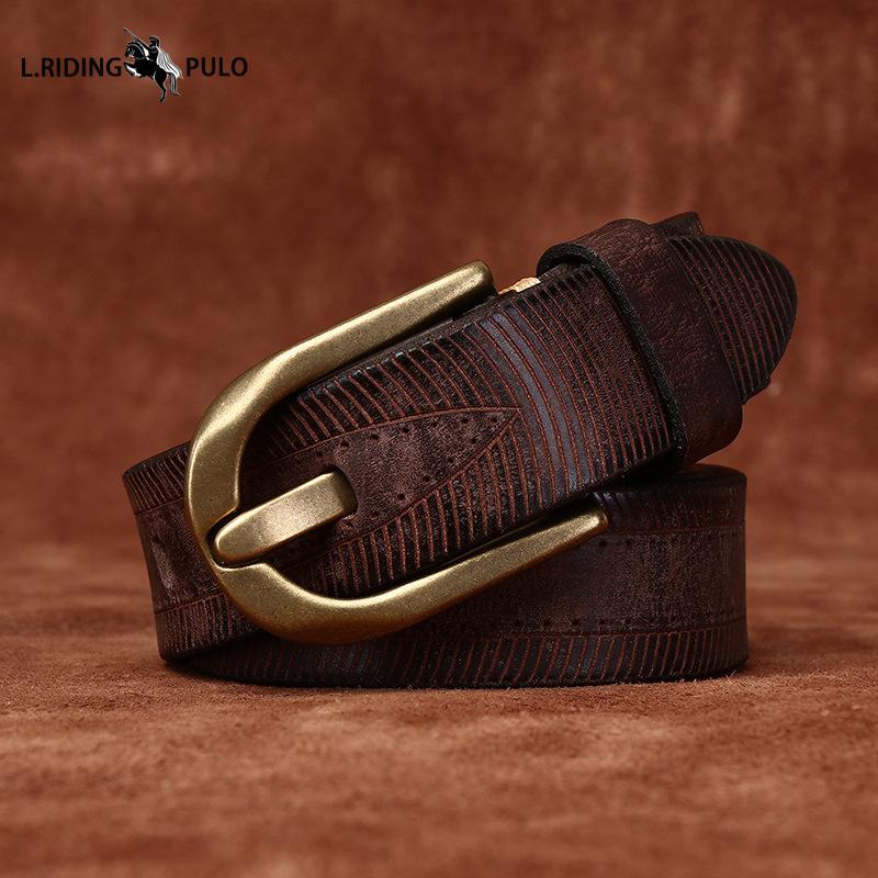 Retro Washed Top Layer Cowhide Belt Men's Genuine Leather Pin Buckle Casual Denim Men's Belt