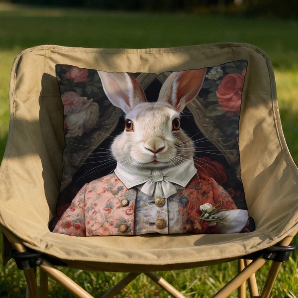 Retro Rabbit Portrait Cushion Cover Soft Reversible Durable Pillow Cover MultiScene Use for Home Car Daily Comfort