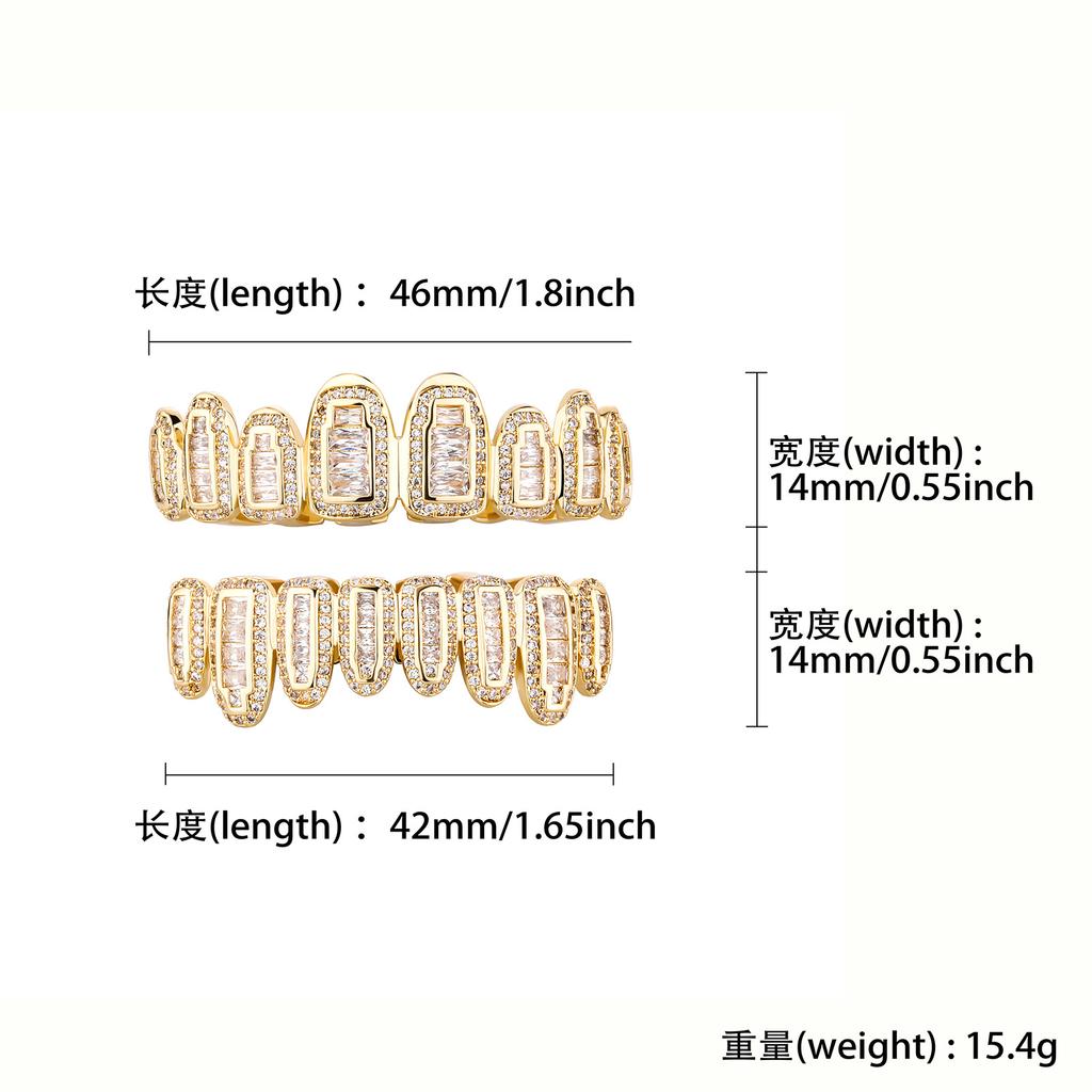 Set Grillz Zanne Iced Out 8 Denti Ottone Zircone Cubico Zirconia Placcato Oro Vero Denti Hip Hop Rap Grillz Personalità Festa Cosplay Ingrosso