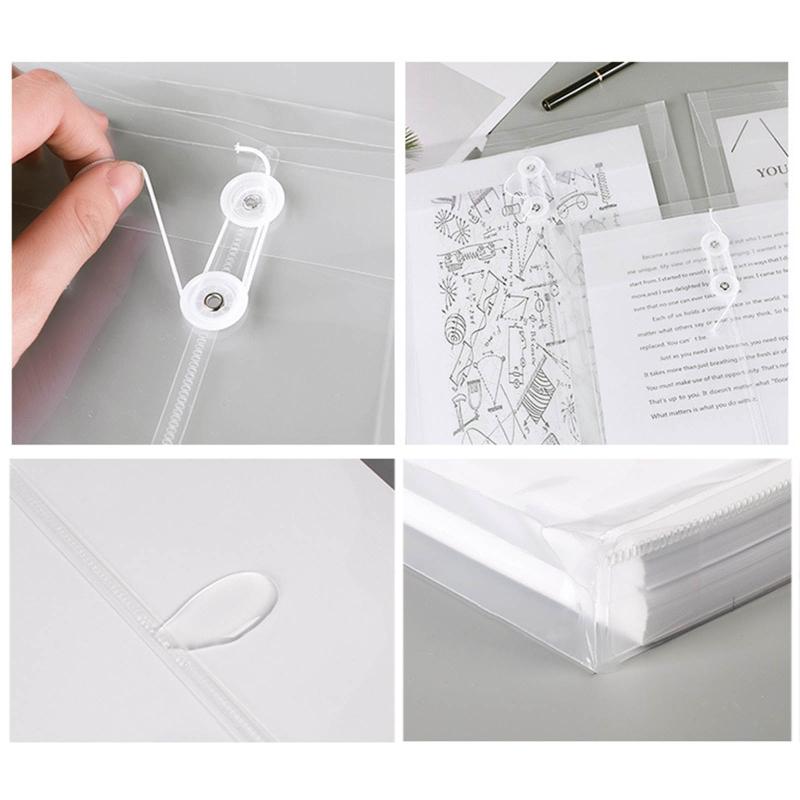 12Pcs A4 File Folders with String Lock Office File Bags Waterproof PP File Wallet Clear Document Folder for Adult Office