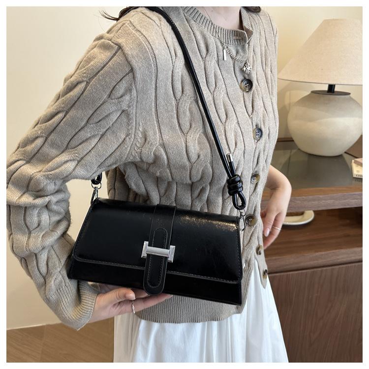 French Chic Faux Leather Baguette Bag Trendy Shoulder Armpit Crossbody Purse