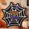 Halloween Theme Party Props Wooden Door Hanger Sign, Spider Web Hanging Trick Retro Style Holiday Wall Plaque or Treat Plaque, Rustic Farmhouse