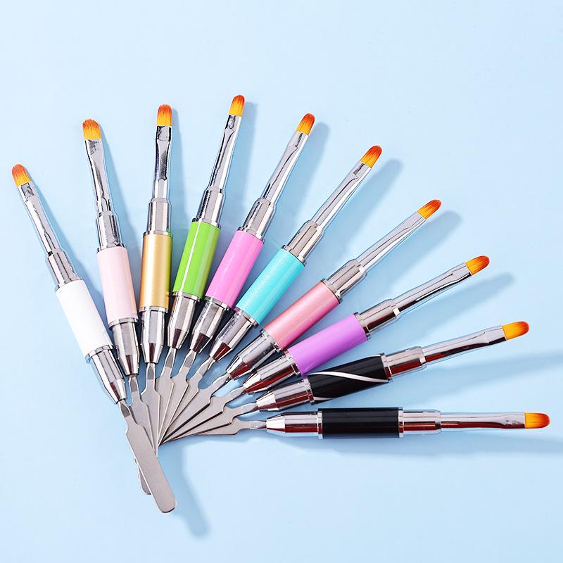 Double-Ended Nail Art Pen Set: Gel Picker, Steel Pusher, Embossing & Color Mixing Stick with Phototherapy, Round Head, Line Drawing & Ombre Tools