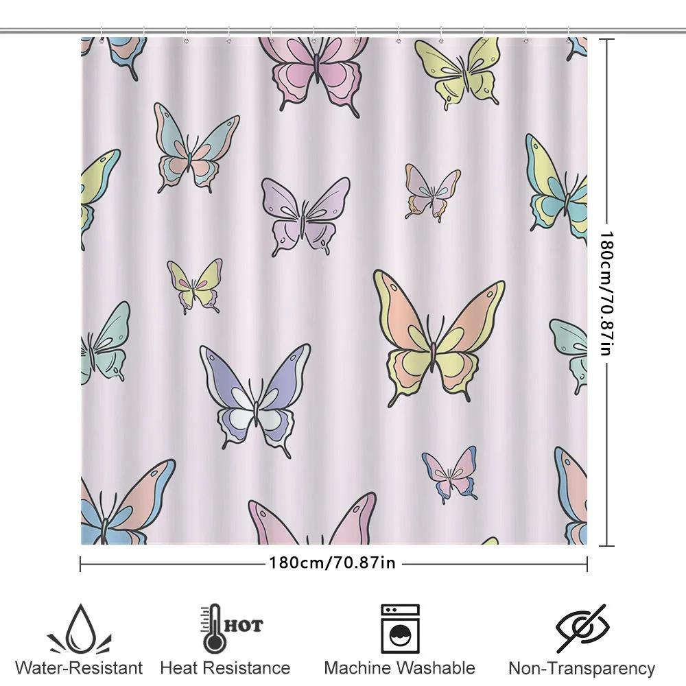 Whimsical Butterflies Shower Curtain Pinkcute Bath Decor For Home Bathroom Kids Room Waterproof Print Decorative Shower Panel