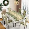 Christmas Waterproof Printed Tablecloth and Chair Covers Set Holiday Dining Decor