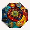 Stained Glass Celestial Window Panel: Vibrant Astronomical Design Umbrella, Cute Umbrella with Cute Design, Portable 3-Fold Compact Umbrella for Men &