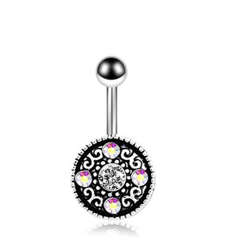 6-teilige Nabelschnur-Dekoration, Retro-Muster, kreisförmige Persönlichkeit, trendiger Nabelring, Nabelnägel, punktiert, weiblich