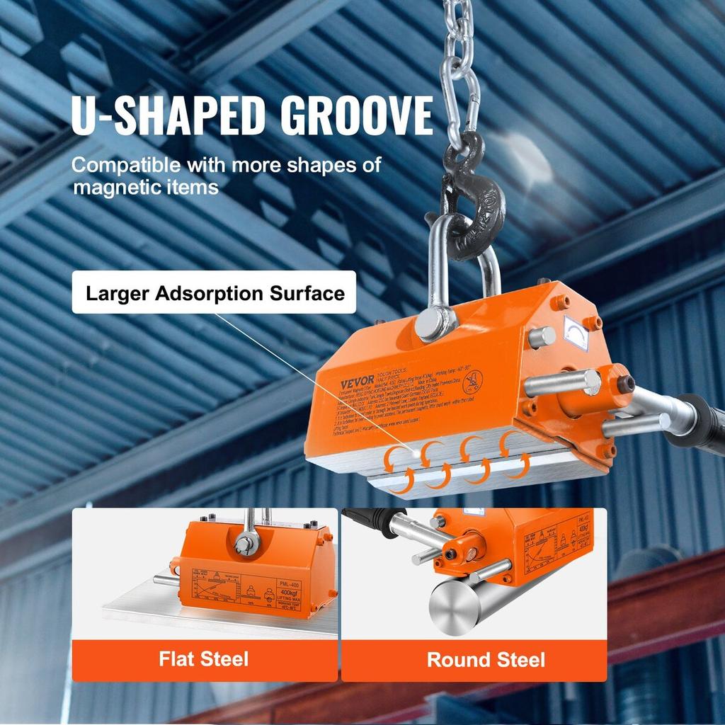 Magnetic Lifter, 880 lbs/400 kg Pulling Capacity, 2.5 Safety Factor, Neodymium & Steel, Lifting Magnet with Release, Permanent Lift Magnets, Heavy