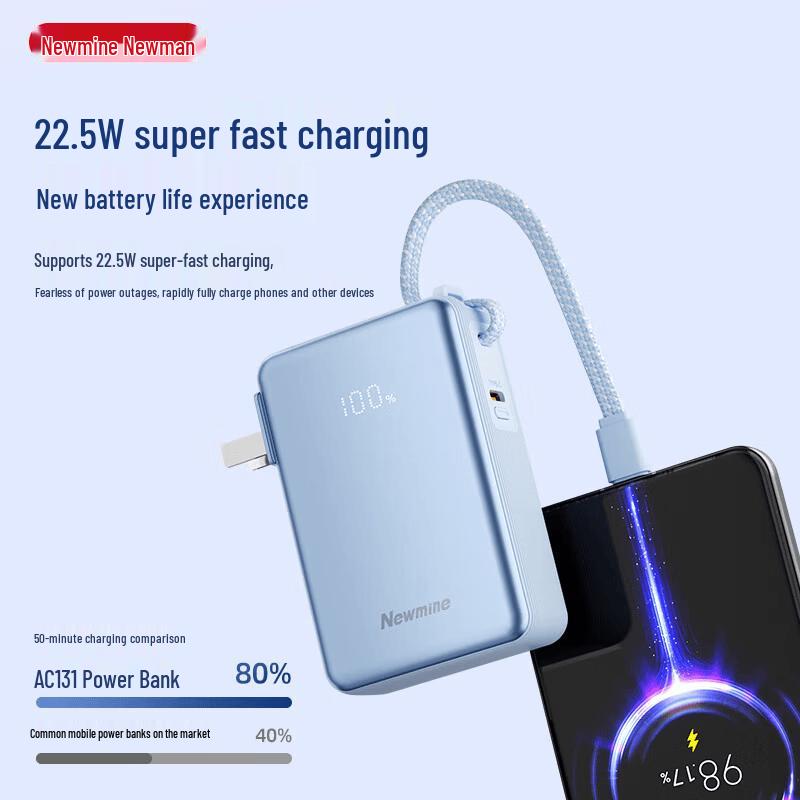 Newsmy 10000mAh 22.5W Power Bank with Built-in AC Plug