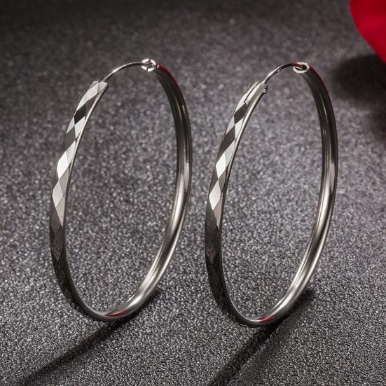 1 Pair Hoop Earrings Shiny Rhombus Texture Women Large Hiphop Round Dangle Earring Jewelry