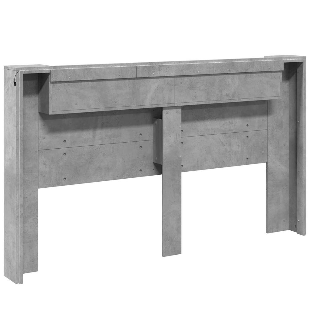 Storage Headboard with LED Lighting Concrete Grey Wood Based Material