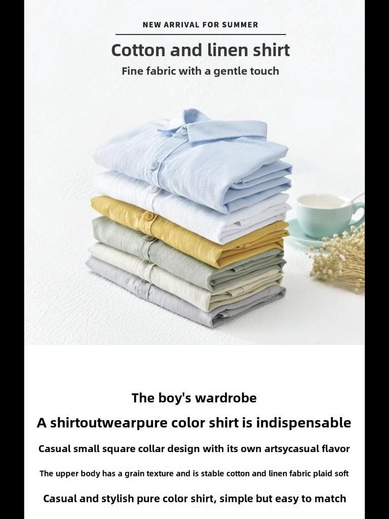 Men's Summer Ice Silk Linen Short-Sleeve Shirt - Loose, Business Casual, Solid White Trend