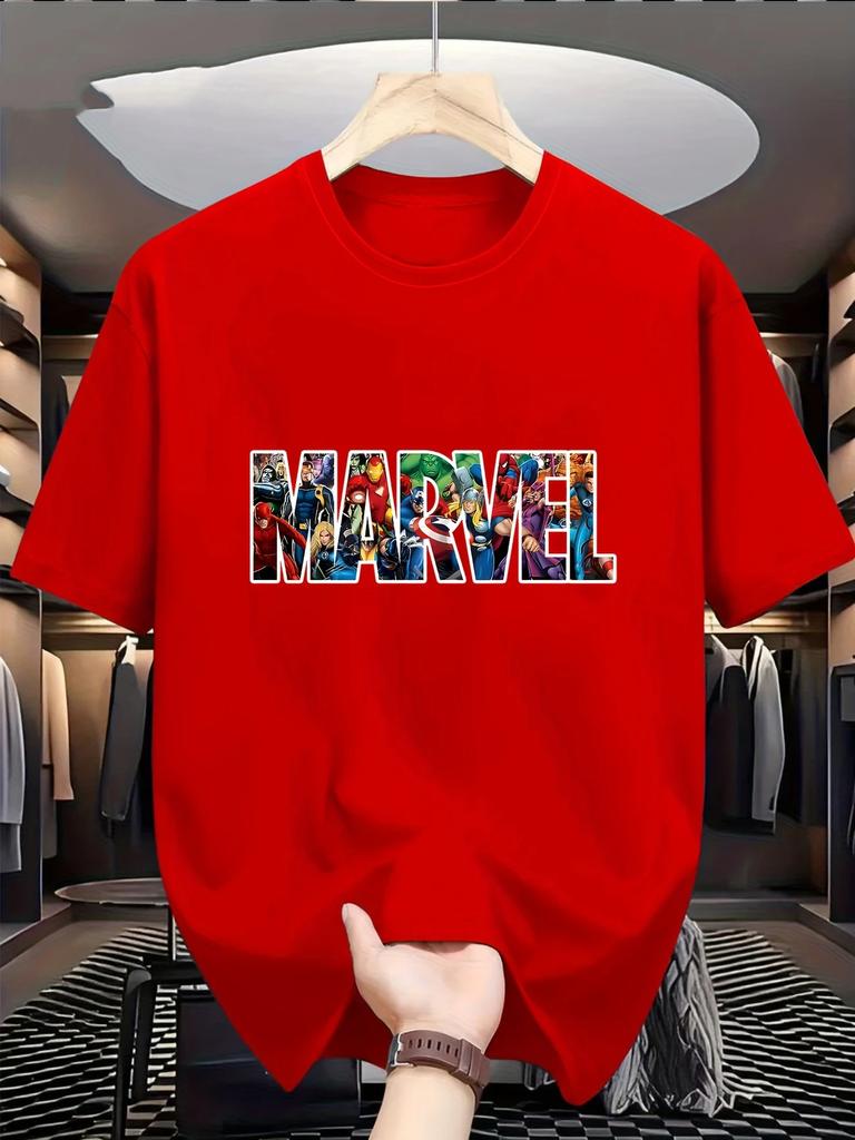 Marvel Men's T-shirt, Casual Short-sleeved Printed Men's Clothing, Fashionable, Sporty and Trendy Streetwear T-shirt for Men