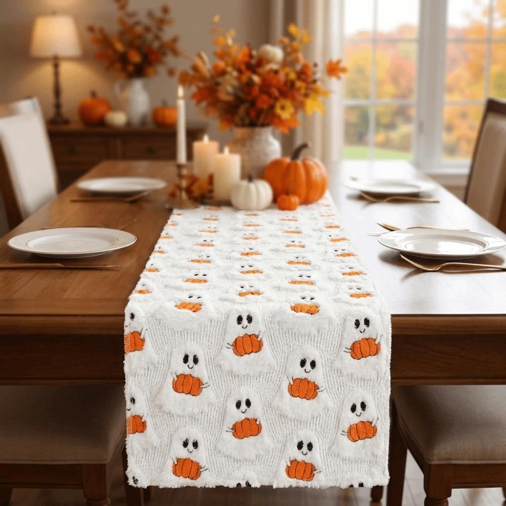 Rectangular Halloween Pumpkin Ghost Table Runner Soft Texture Dining Table Cloth Party Decoration