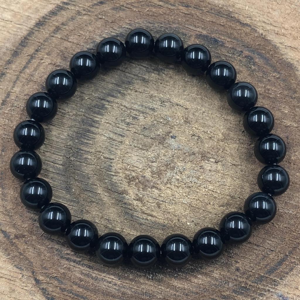 8mm Natural Black Onyx Gemstone Beads Stretch Bracelet 7.5" Handmade Pure Black Stone Bracelet For Men/Women RBB-63