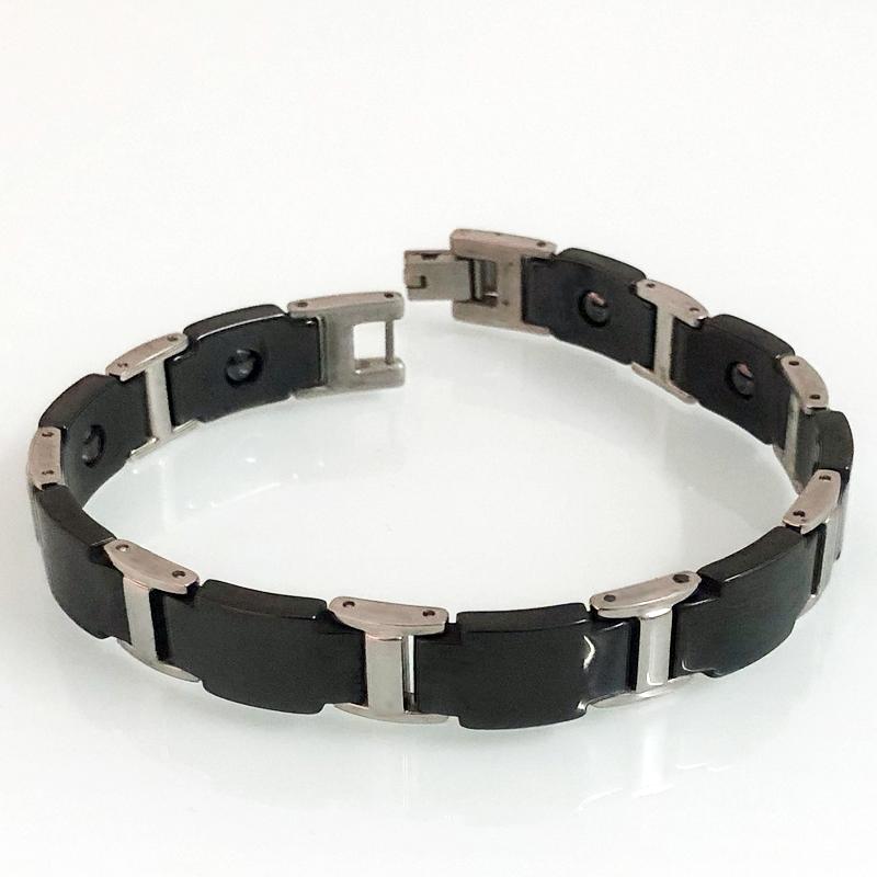 Pulseras de Cadena para Hombre de Cerámica Negra y Acero Inoxidable de 10 MM Joyería Magnética de Hematita de Lujo Accesorios para la Muñeca Pulseras