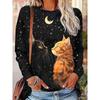 2025 New 3D Cat Print Women's Spring and Autumn Long-Sleeve T-Shirt, Casual Versatile Urban Street Style Top for Women