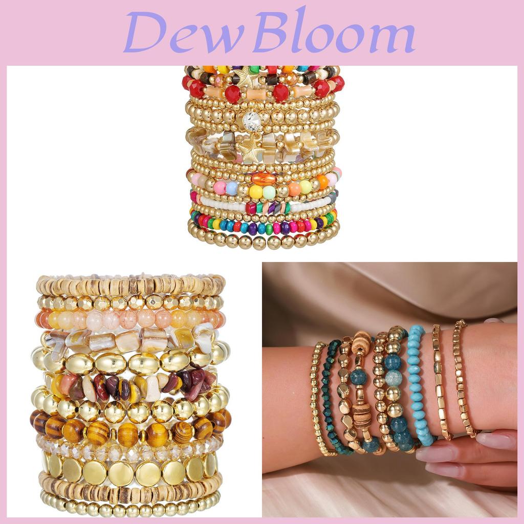 Bohemian Style Handmade Beaded Bracelets Set With Wooden Shell Glass Beads For Beach Vacation Gift