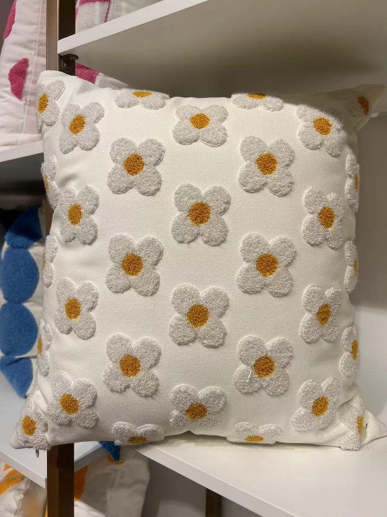45X45cm Daisy Embroidery Throw Pillow Covers Square Rural Plant Sofa Pillow Cases Stamping Waist Cushion Cover Home Bed Decor