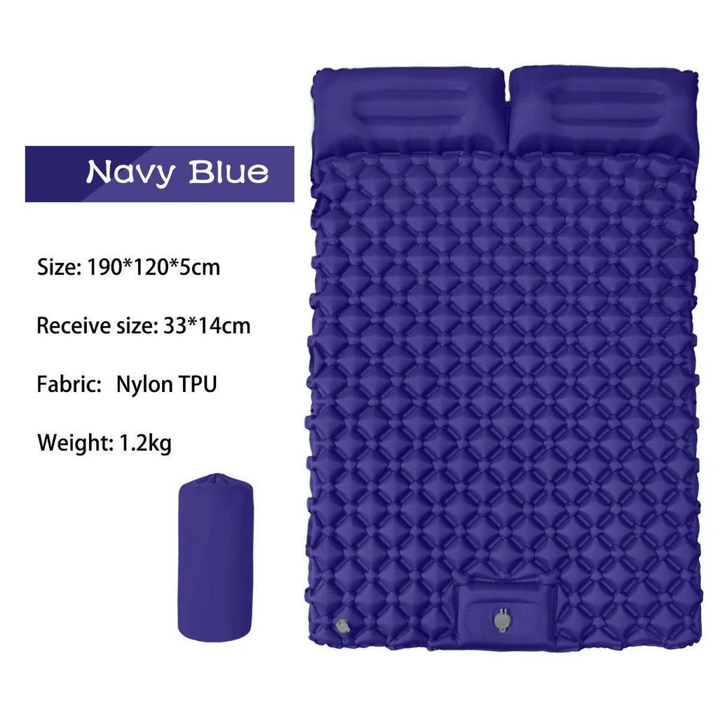 Double Inflatable Camping Pad with Built-in Foot Pump & Pillow - TPU Rhombus Design for Outdoor Sleeping