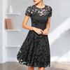 Women Summer Dress See-through Hollow Out Lace Short Sleeves Big Hem Dress-up Round Neck A-line Plus Size Prom Dress Women Clothes