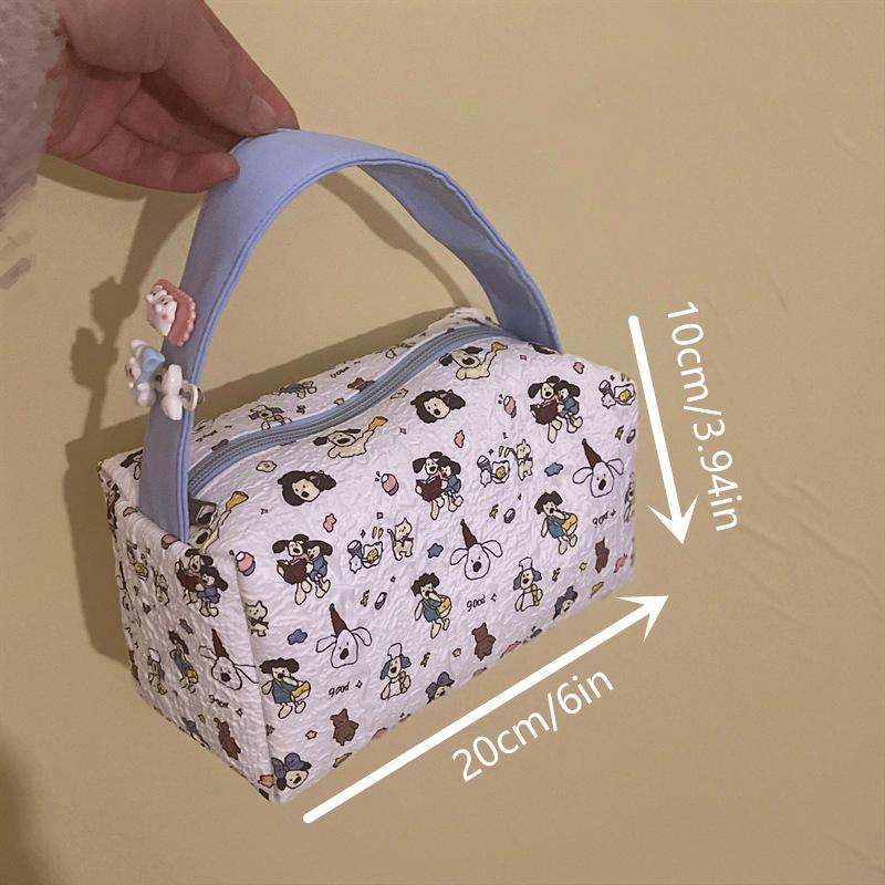 Sweet Cute Bubble Blue Puppy Hand-Held Cosmetic Bag Large Capacity Travel Portable Women  Storage Bag Makeup Pouch Gifts