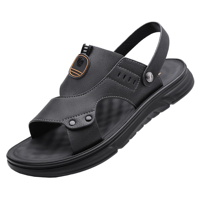 

Кожаные сандалии мужские новые летние 2025 года для вождения повседневные мягкие нескользящие пляжные туфли мужские классные тапочки 38 чёрный