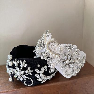 Black White Princess Fashion Cute Hoop Accessories Handmade Party Headwear Flower Headbands Flower Hair Band Wedding Crown