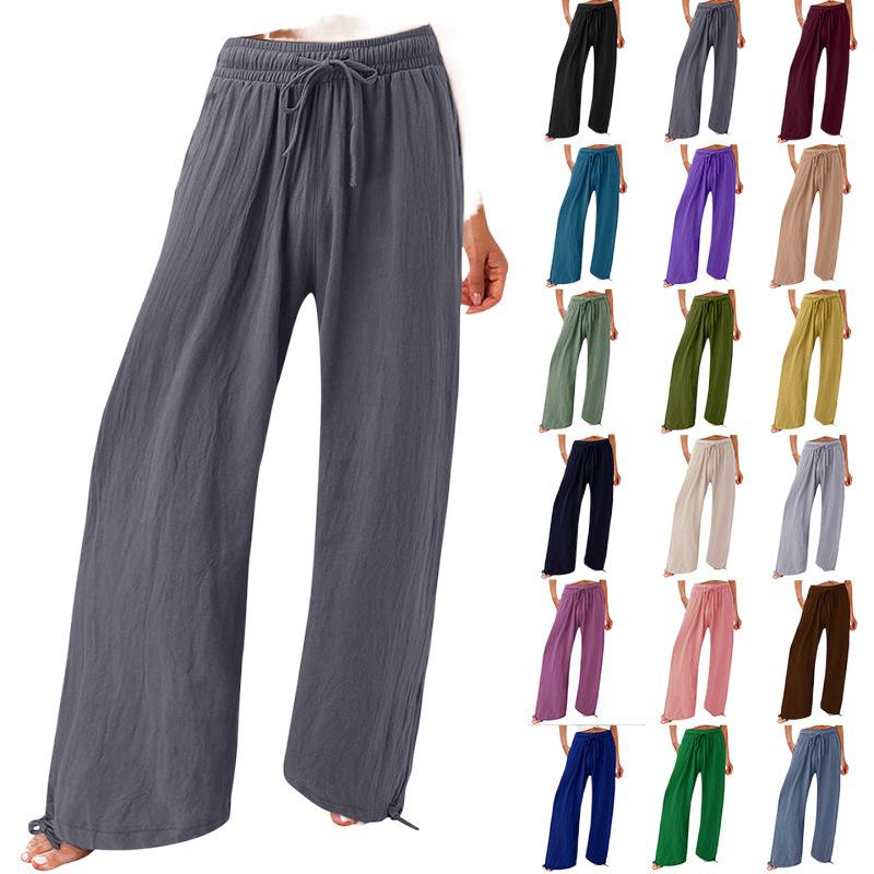 2023 Trendy Wide-Leg Elastic Waist Solid Color Casual Pants