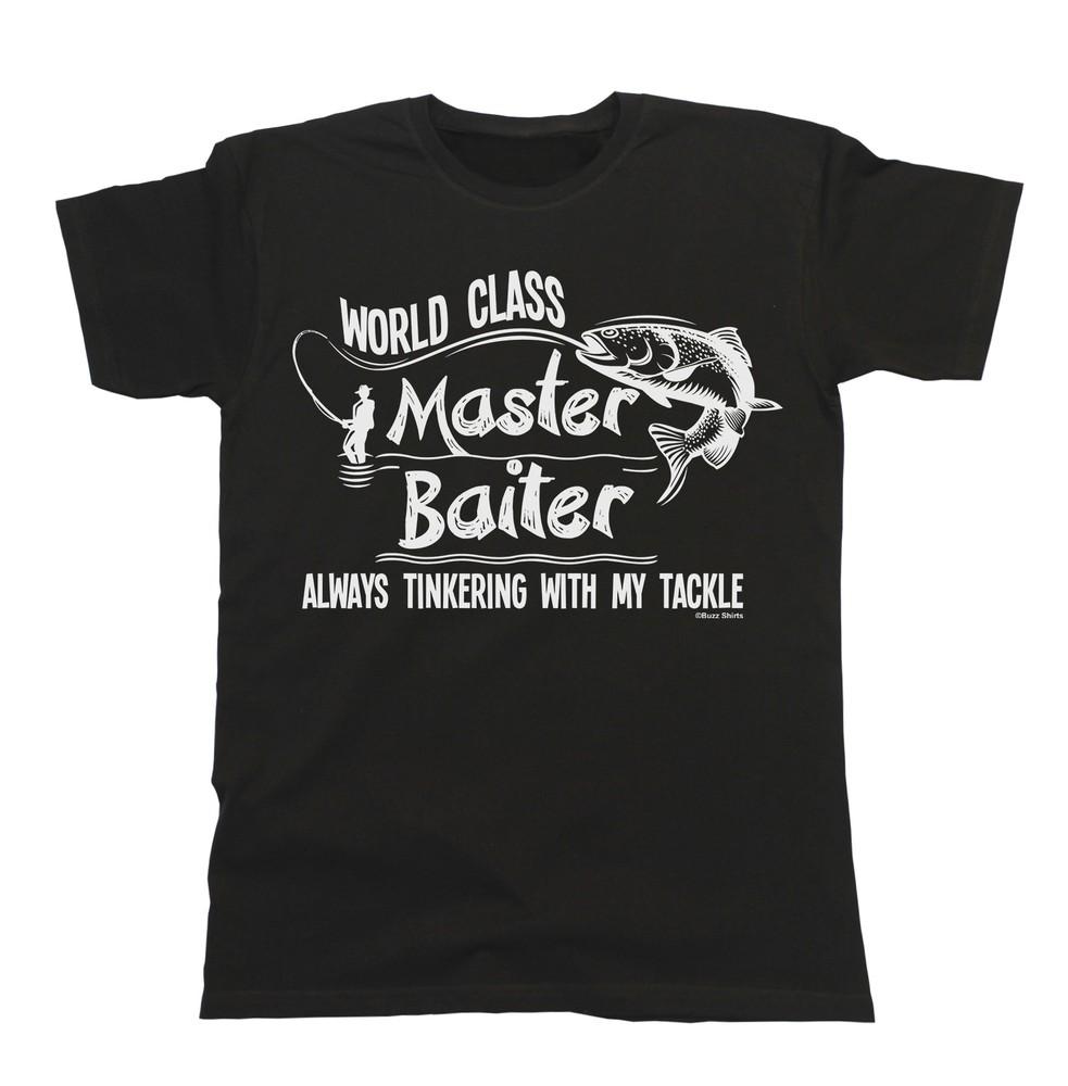 

Mens Fishing T-Shirt World Class Master BAITER Fisherman Christmas Gift XL