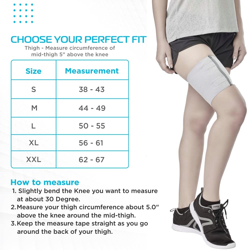 Vissco Loop Elastic Thigh Support for Thigh Injury, Compression To Relieve Pain, Improve Blood Circulation & Prevent Cramps - XXL (Grey)