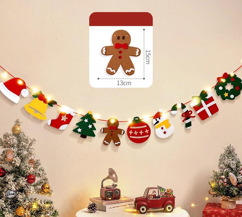 DIY Handmade Pull Flag Banner with LED Light String Merry Christmas Holiday Ornaments Home Room Background Christmas Decoration
