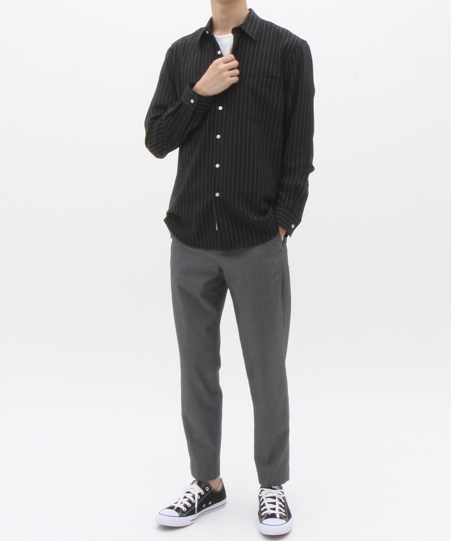 The Shirt Studio Black Loose Fit Spandex Striped Shirt 100