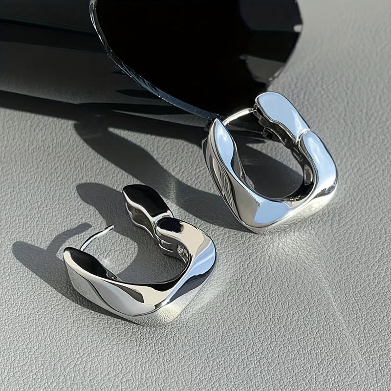 Luxury Chunky Golden Stainless Steel Hoop Earrings Cubic Glossy Round Ears Clips Trendy Jewelry for Wedding Party