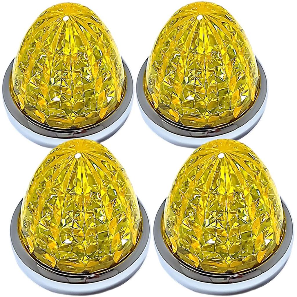24V LED obrysová lampa pro nákladní automobily, boční obrysová lampa s 8stranným krystalovým výbrusem, specifikace, 16LED pokovený kroužek, univerzální sada 4 kusů, modrá/žlutá/červená/bílá