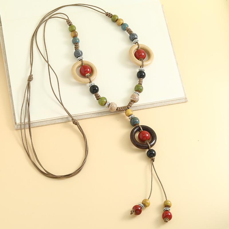 Retro-style National Tide Literary Ceramic Necklace Female Long Pendant Student Sweater Chain Simple Joker Clothing Accessories
