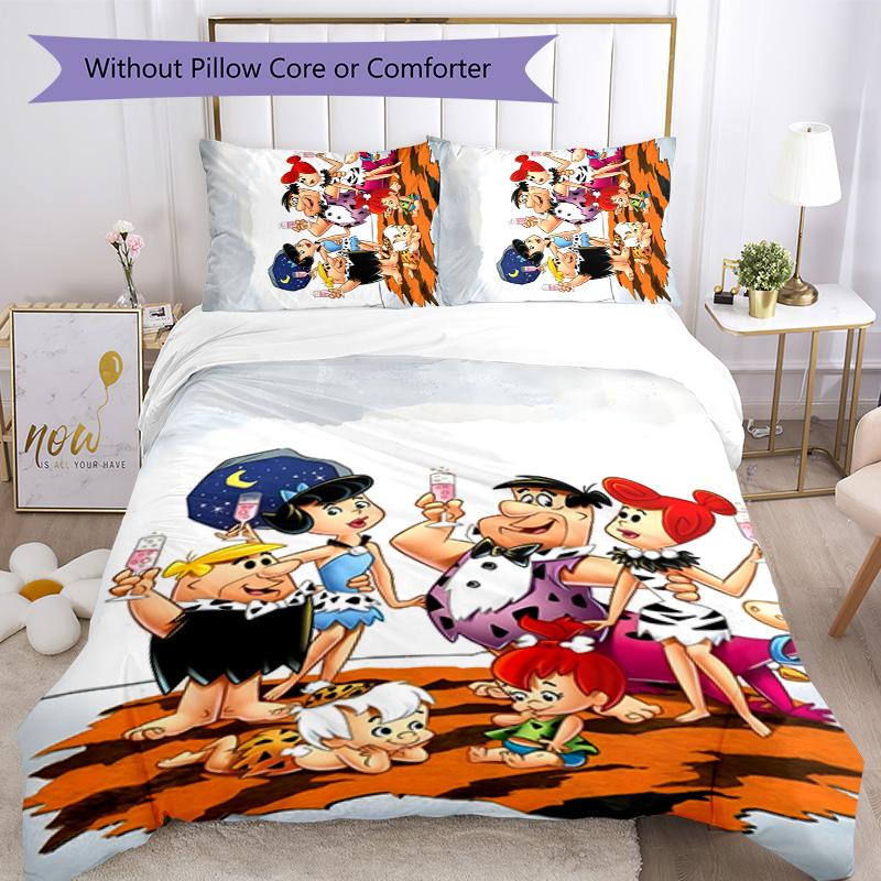 Flintstones 3pcs Bedding Set Duvet Cover Closure Includes 1 Duvet Cover & 2 Pillowcases for All Seasons Bedroom Home Dorm Decor